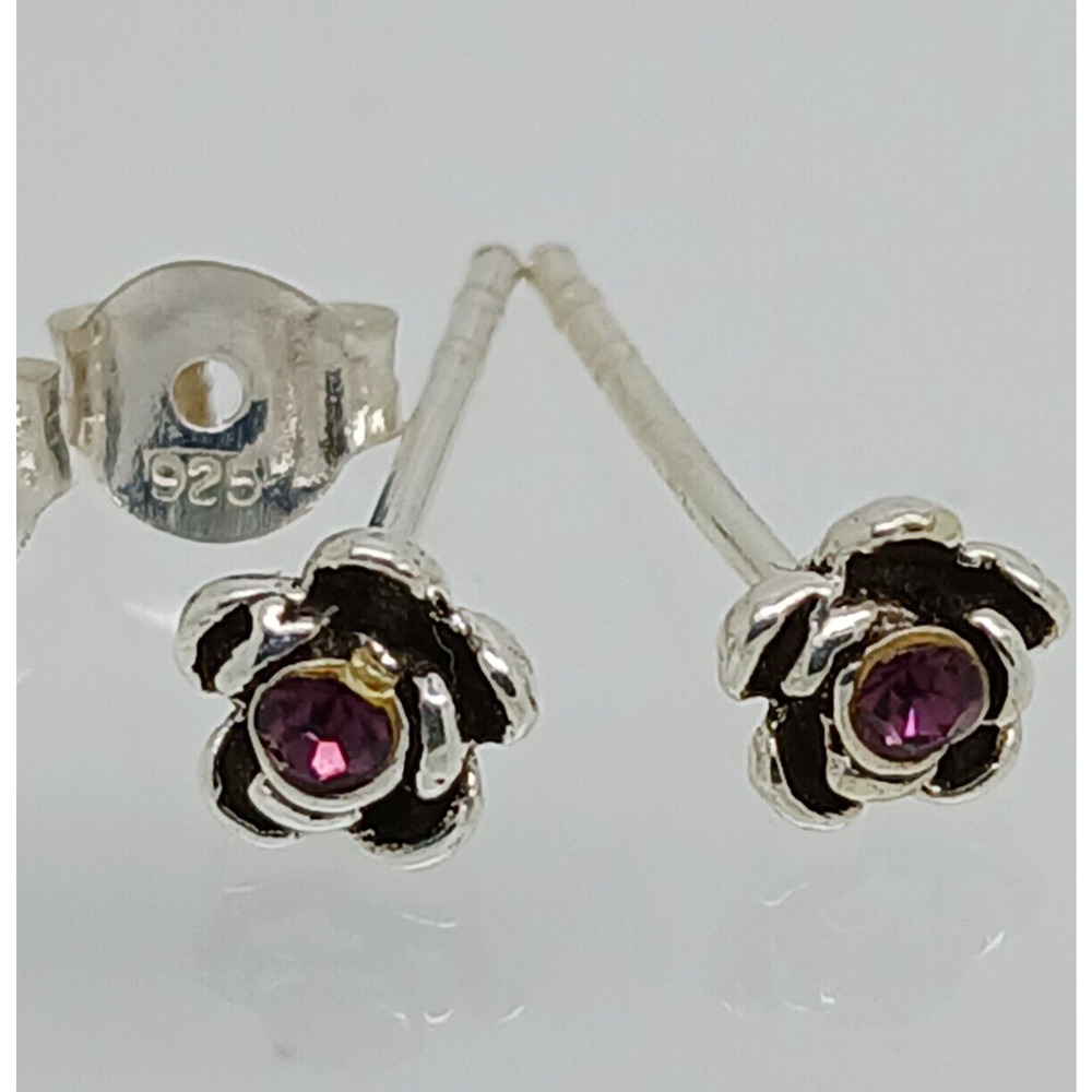 Vintage Estate Jewelry NOS .925 Sterling Silver Purple Rose Crystal Earrings